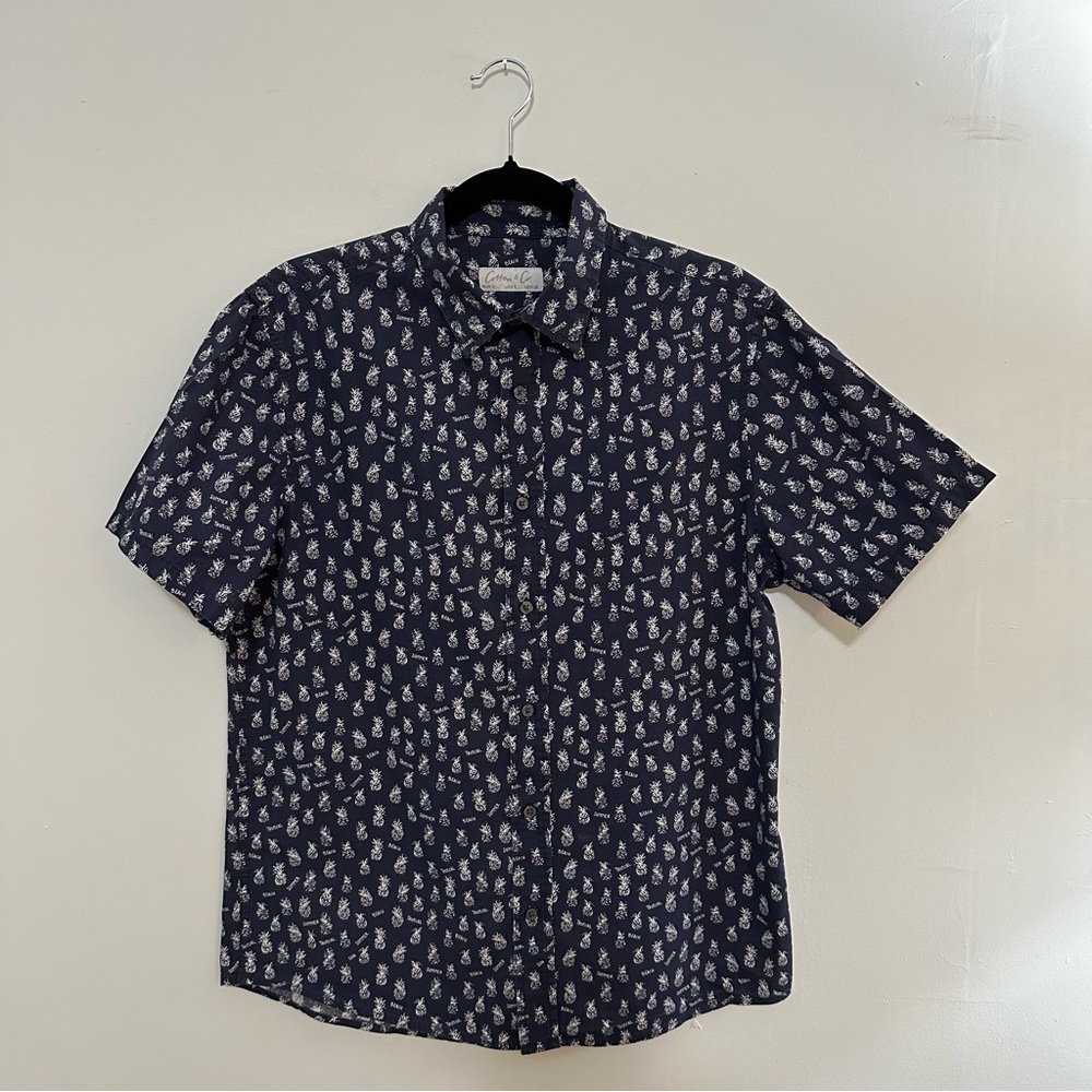 Cotton & Co. Shirt Sz S Blue Tropical Button Up/Down Breezy Beach Casual Top